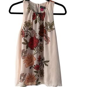 Vince Camino Sleeveless Jewel Neck Pink Floral Chiffon Blouse